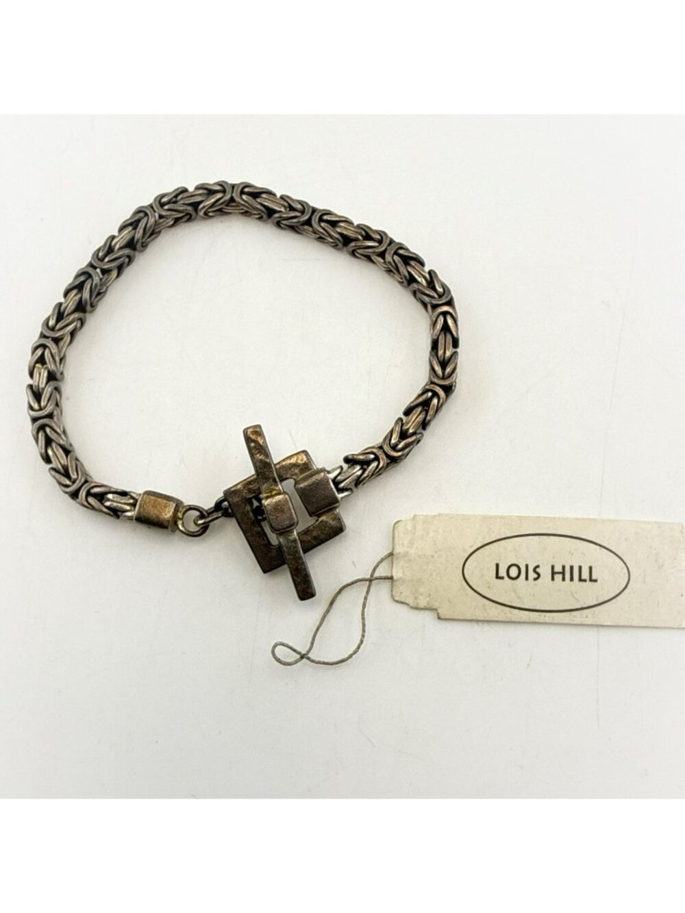 Lois Hill Bracelet Byzantine Weave Chain Sterling Silver 925 Toggle Clasp 28g